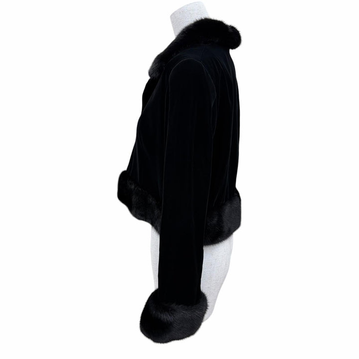 極美品☆LEONARD FASHION レオナール ファッション シルク100％ ミンク使い 裏地ペイズリー柄 ジャケット ブラック 9 日本製 正規品