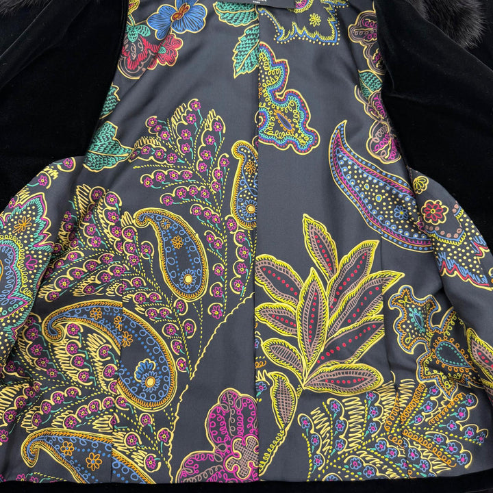 極美品☆LEONARD FASHION レオナール ファッション シルク100％ ミンク使い 裏地ペイズリー柄 ジャケット ブラック 9 日本製 正規品