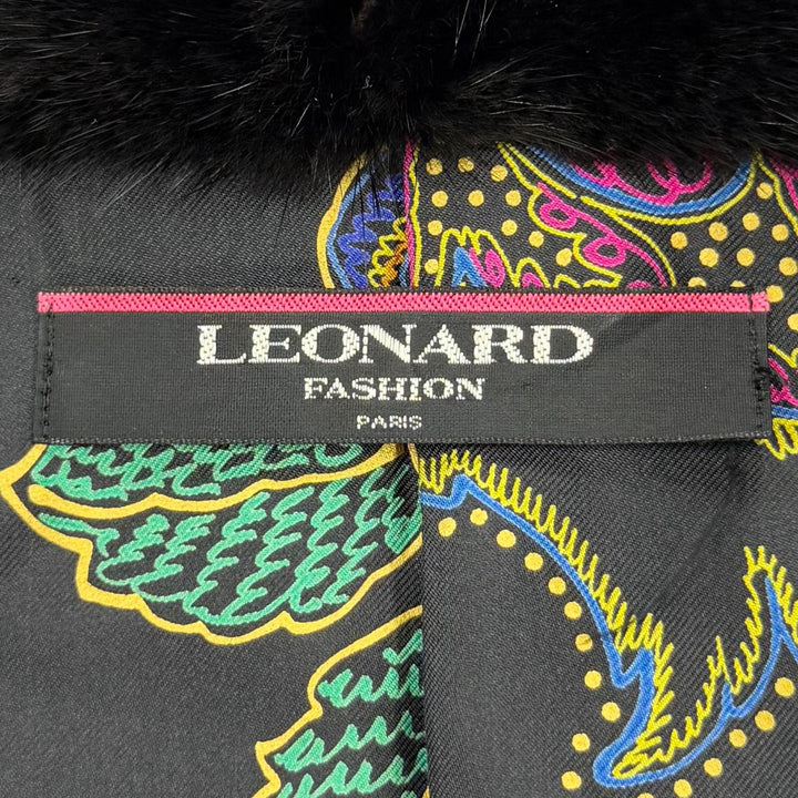 極美品☆LEONARD FASHION レオナール ファッション シルク100％ ミンク使い 裏地ペイズリー柄 ジャケット ブラック 9 日本製 正規品