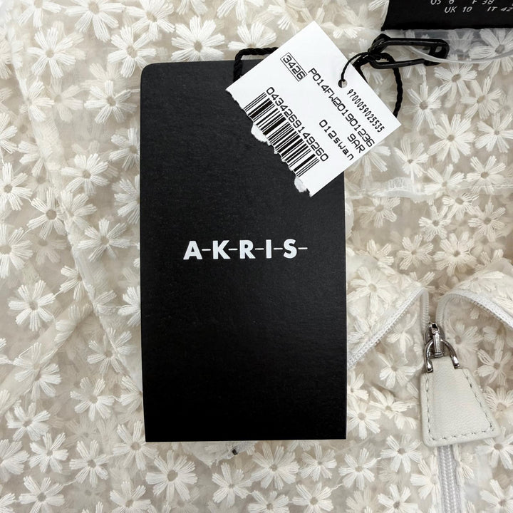未使用品△AKRIS アクリス シルク フラワーエンブロイダリー レザージップ レースブルゾン ジャケット アイボリー 42 正規品 レディース