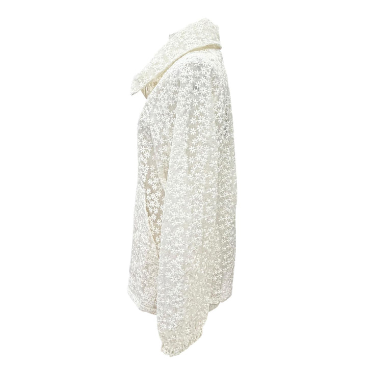未使用品△AKRIS アクリス シルク フラワーエンブロイダリー レザージップ レースブルゾン ジャケット アイボリー 42 正規品 レディース