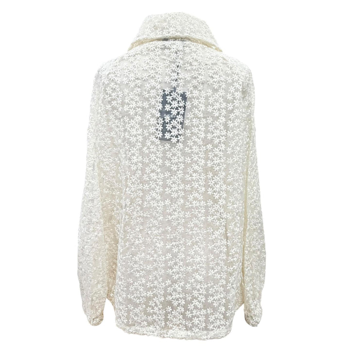 未使用品△AKRIS アクリス シルク フラワーエンブロイダリー レザージップ レースブルゾン ジャケット アイボリー 42 正規品 レディース