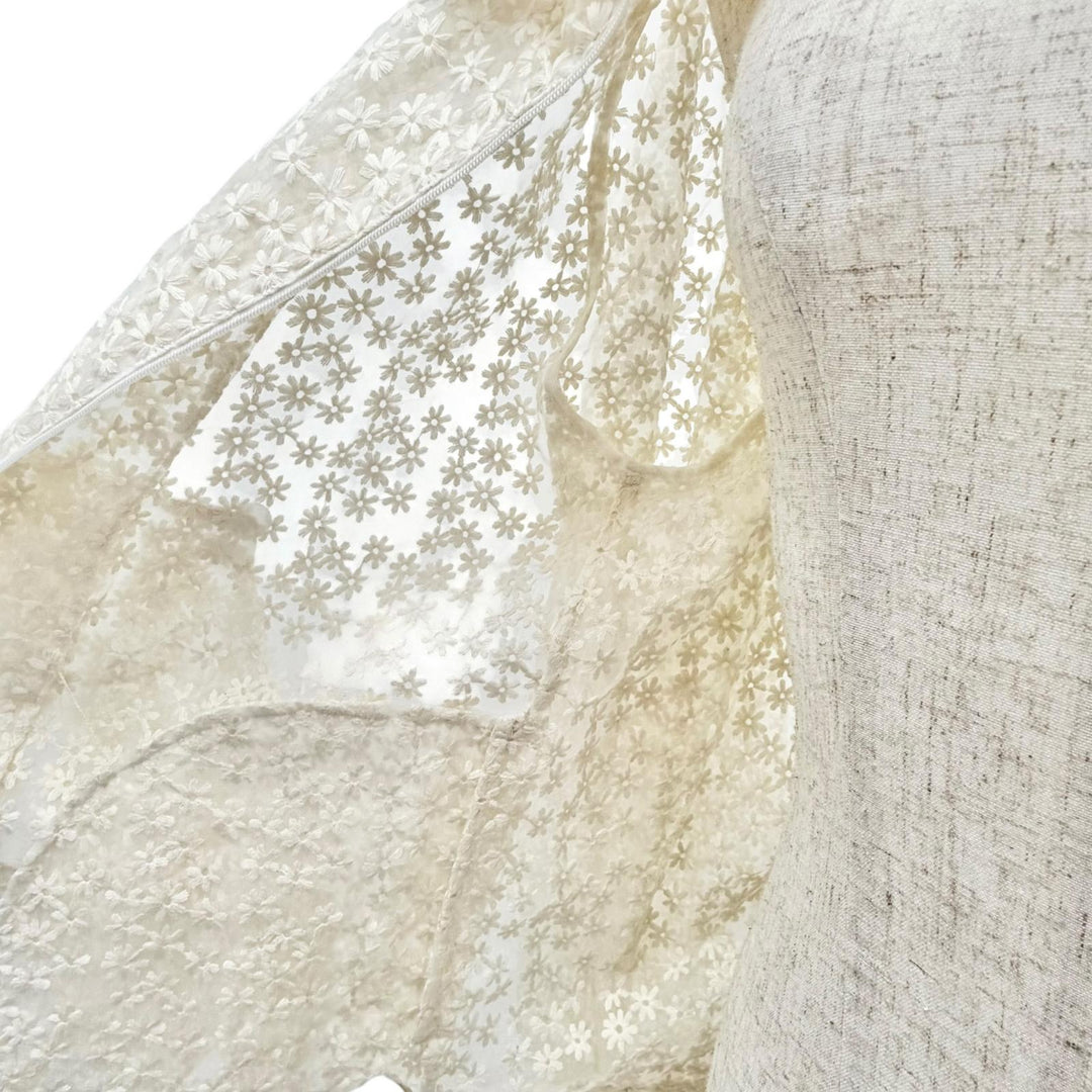 未使用品△AKRIS アクリス シルク フラワーエンブロイダリー レザージップ レースブルゾン ジャケット アイボリー 42 正規品 レディース