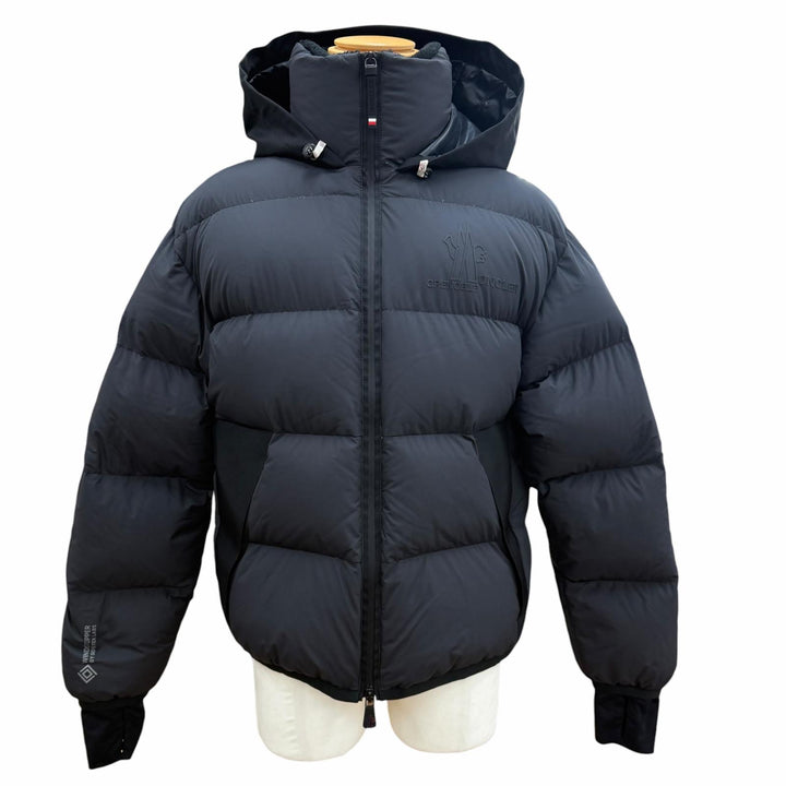 極美品▼MONCLER GRENOBLE モンクレール グルノーブル 2024年製 MARCASSIN ロゴ フーデッド ZIP ダウンジャケット ブラック 2 国内正規品