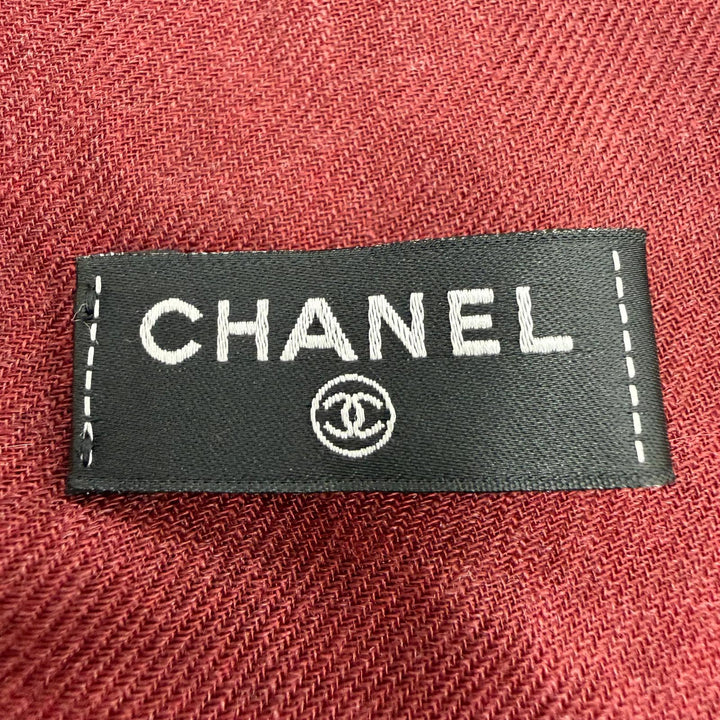 極美品☆CHANEL シャネル 26AW カシミヤ100％ 136×184cm ロゴ・ホース柄 大判ショール/ストール スカーフ ボルドー 伊製 レディース