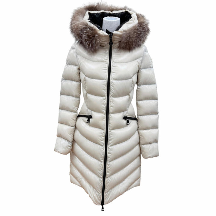 極美品☆MONCLER モンクレール APHIA アフィア ファー・ロゴワッペン・フード付 ダウンコート ベージュ 0 国内正規品 ハンガー付