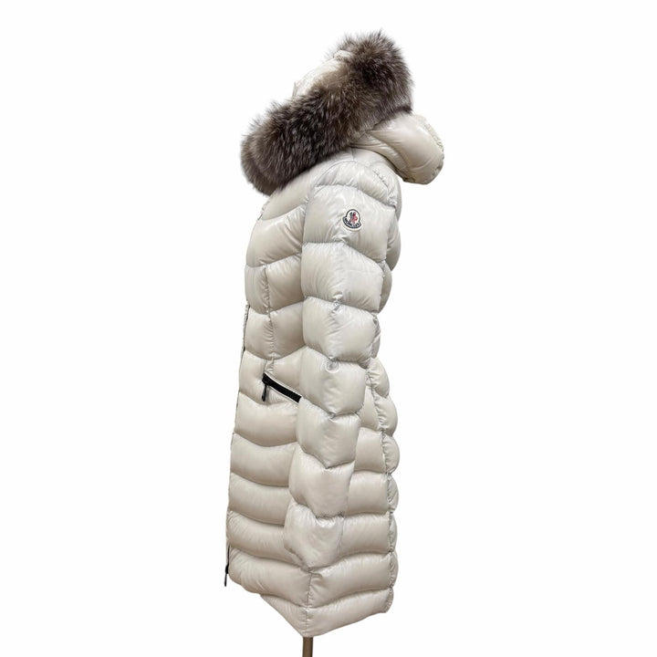 極美品☆MONCLER モンクレール APHIA アフィア ファー・ロゴワッペン・フード付 ダウンコート ベージュ 0 国内正規品 ハンガー付