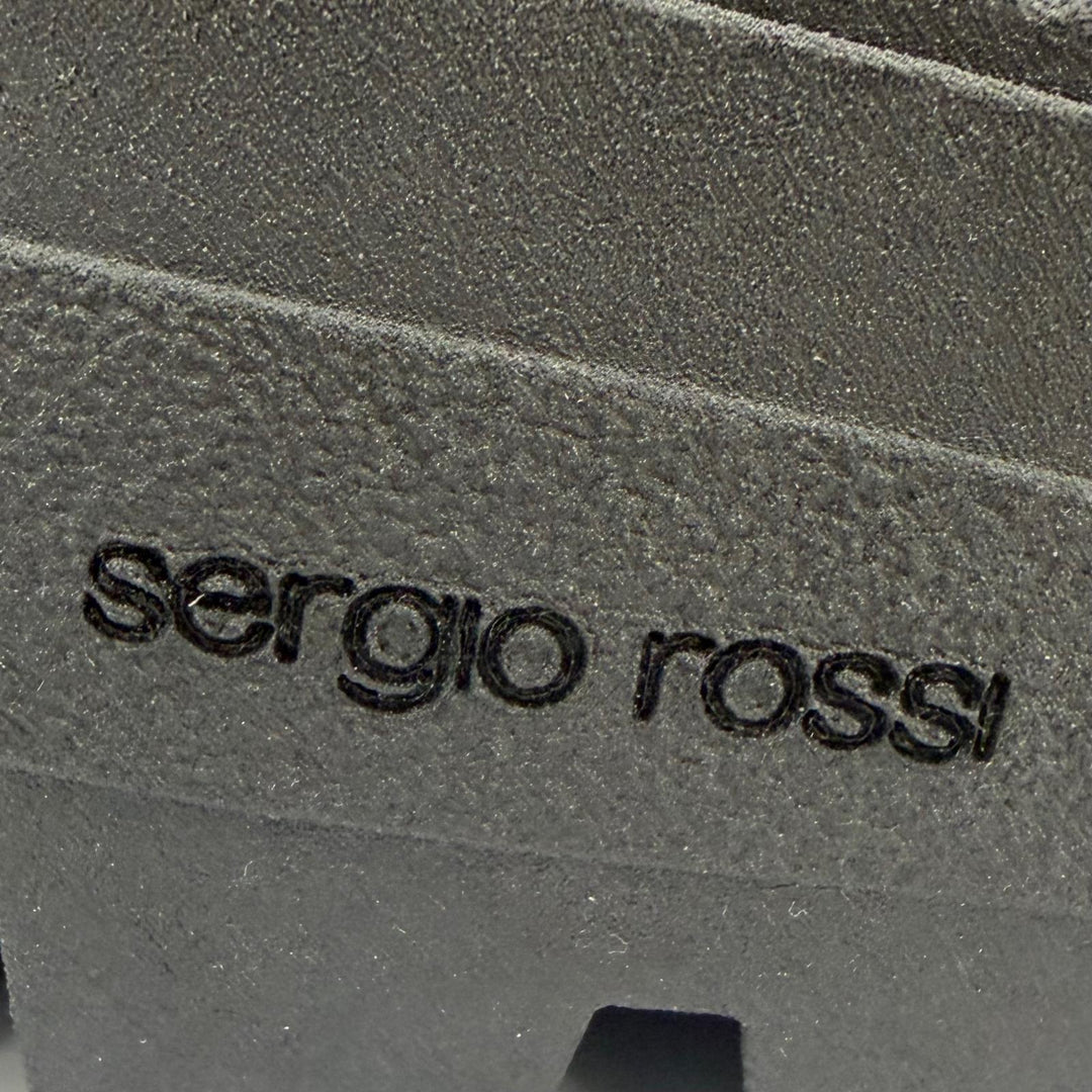 未使用品☆Sergio Rossi セルジオロッシ ロゴ金具 バックスリング レザー サンダル ブラック 38 イタリア製 レディース 保存袋付き