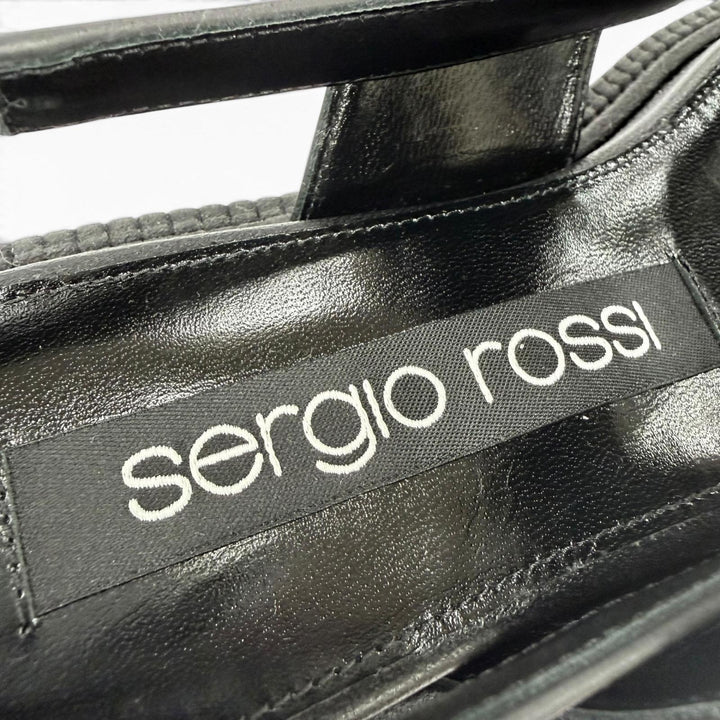 未使用品☆Sergio Rossi セルジオロッシ ロゴ金具 バックスリング レザー サンダル ブラック 38 イタリア製 レディース 保存袋付き
