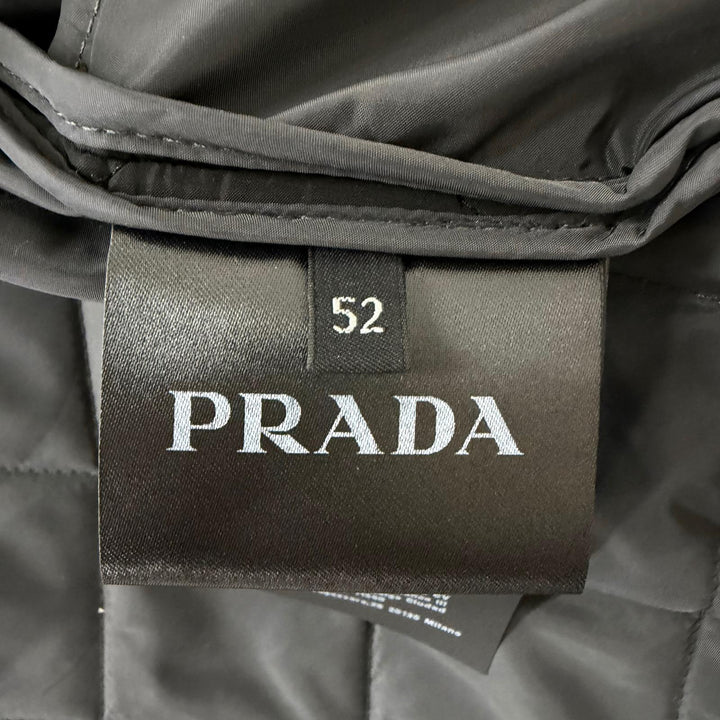 極美品□PRADA プラダ 2024年製 SGH053 トライアングルロゴプレート フーデッド キルティングジャケット ブラック 52 正規品 メンズ