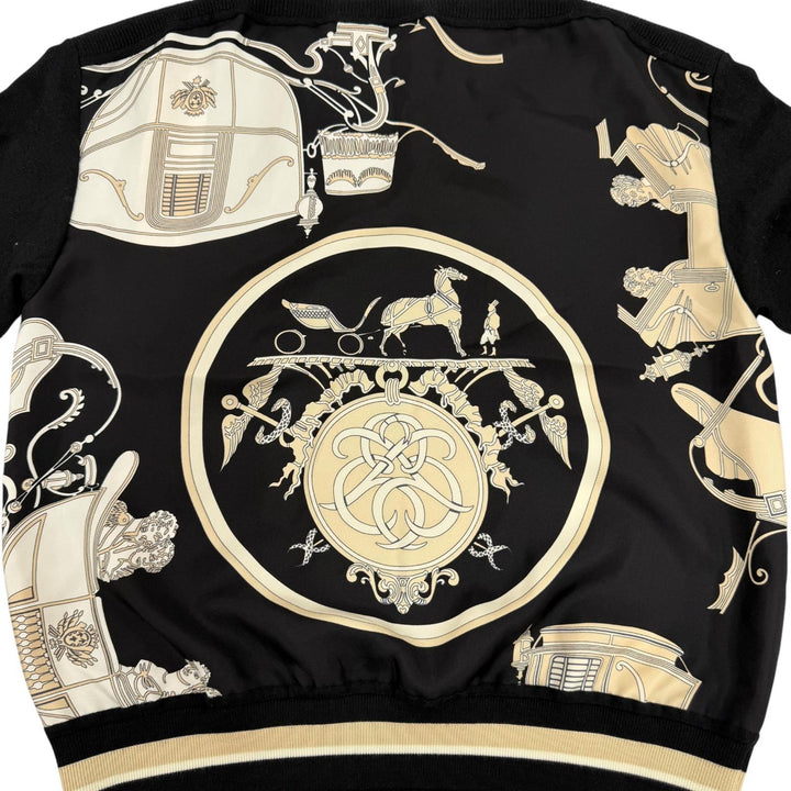 極美品☆HERMES エルメス 3E2801D7 エクスリブリス シルク カシミヤ ツイルレーヌ 長袖 ニット ブラック系 34 正規品 レディース
