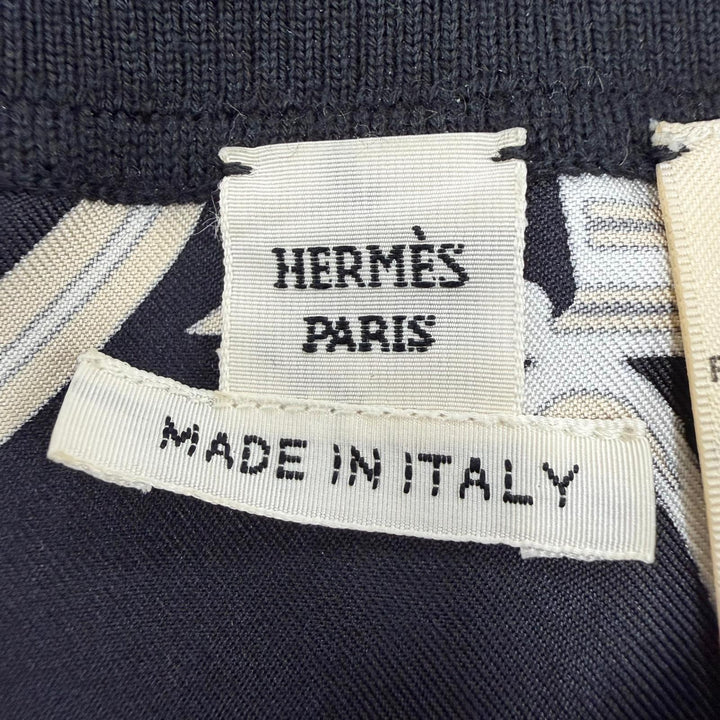 極美品☆HERMES エルメス 3E2801D7 エクスリブリス シルク カシミヤ ツイルレーヌ 長袖 ニット ブラック系 34 正規品 レディース