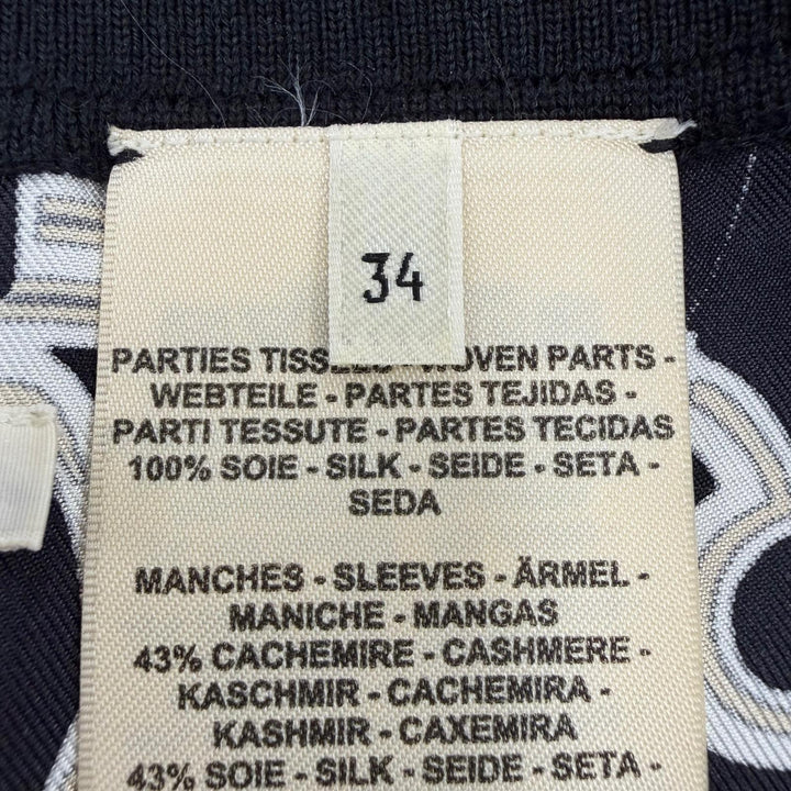 極美品☆HERMES エルメス 3E2801D7 エクスリブリス シルク カシミヤ ツイルレーヌ 長袖 ニット ブラック系 34 正規品 レディース
