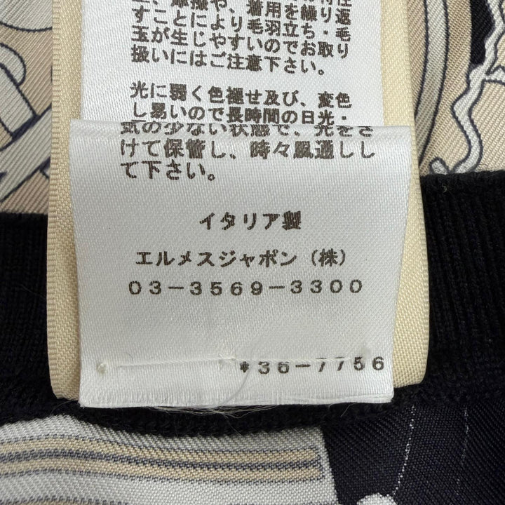 極美品☆HERMES エルメス 3E2801D7 エクスリブリス シルク カシミヤ ツイルレーヌ 長袖 ニット ブラック系 34 正規品 レディース