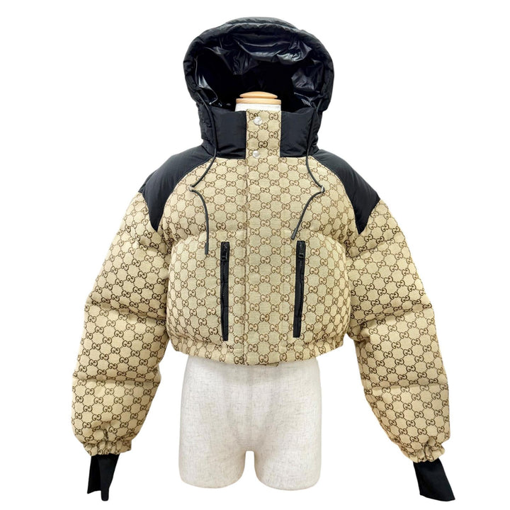 未使用品△GUCCI グッチ 761698 GGキャンバス 2WAY クロップド ボンバージャケット ダウンジャケット 38 イタリア製 正規品 定価583000円