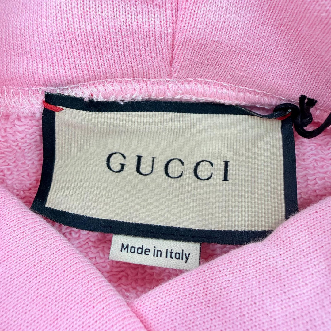 未使用品☆GUCCI グッチ 776886 SWEET GUCCI コットン100％ ラメロゴプリント フード付 パーカー ピンク S イタリア製 正規品 レディース