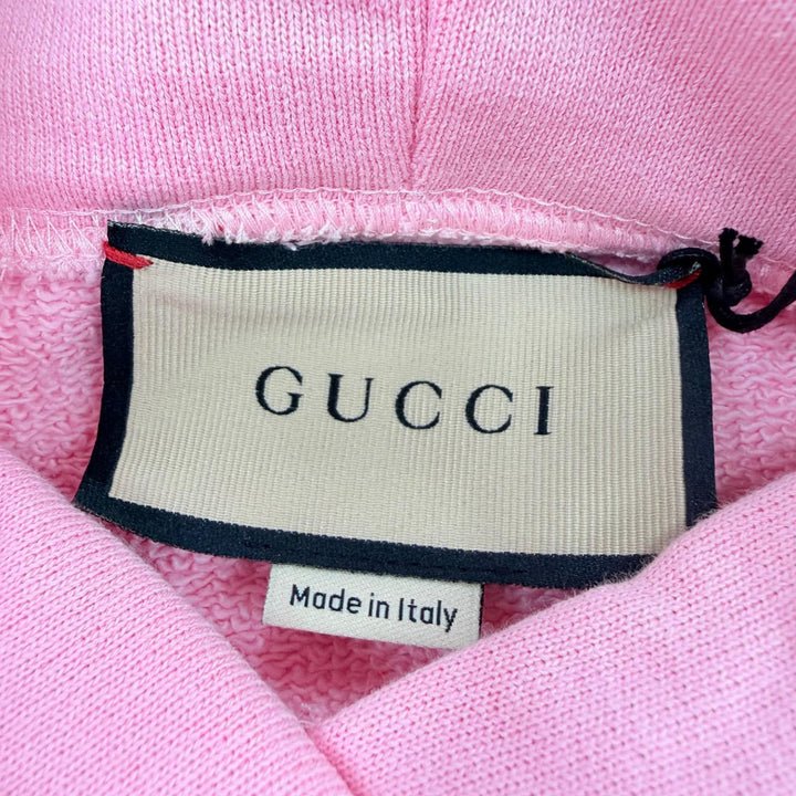 未使用品☆GUCCI グッチ 776886 SWEET GUCCI コットン100％ ラメロゴプリント フード付 パーカー ピンク S イタリア製 正規品 レディース
