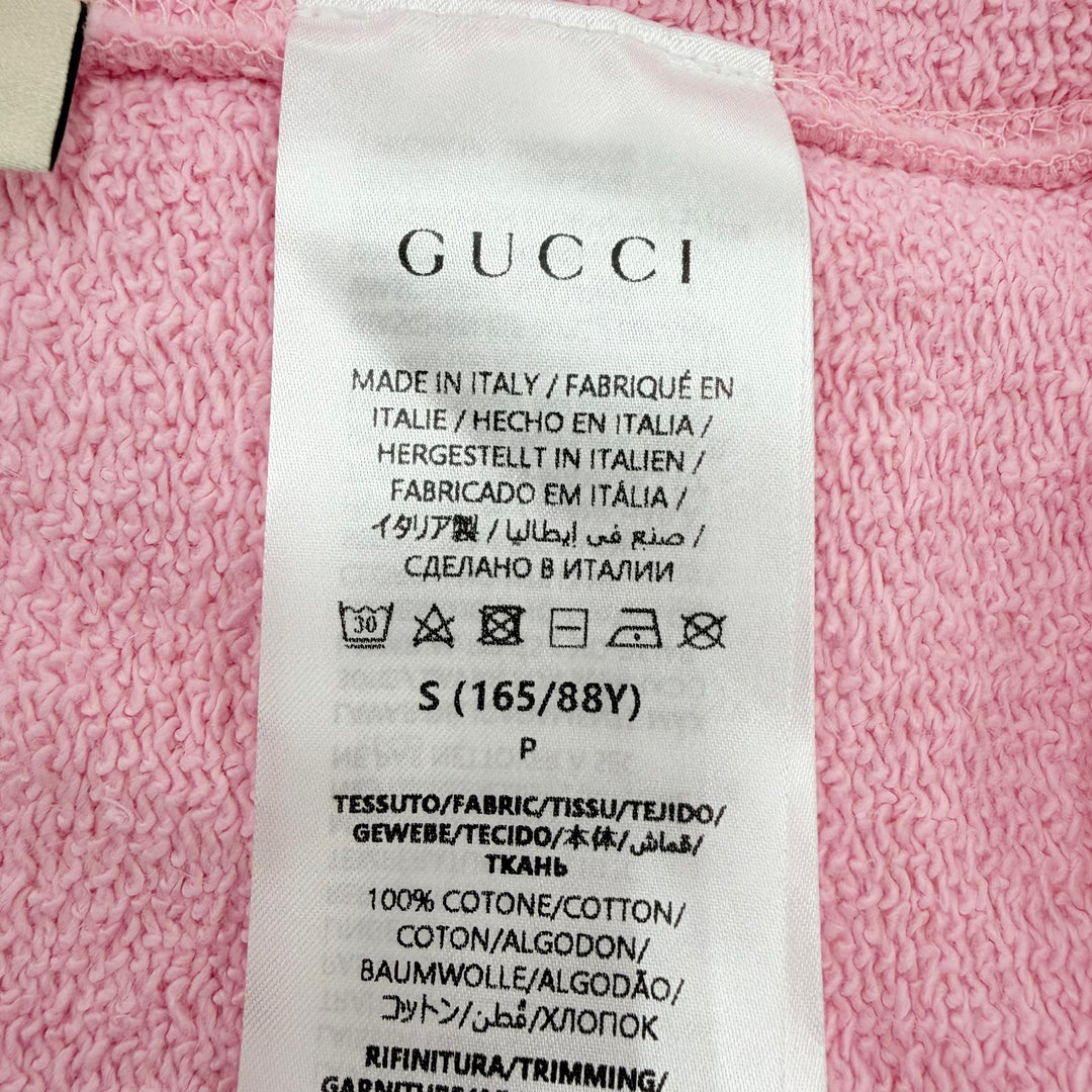 未使用品☆GUCCI グッチ 776886 SWEET GUCCI コットン100％ ラメロゴプリント フード付 パーカー ピンク S イタリア製 正規品 レディース