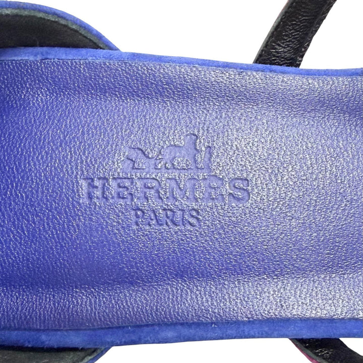 未使用品△HERMES エルメス グラジエラ スウェードレザー シルバー金具 Hロゴ アンクルストラップ スクエアトゥ サンダル 37 レディース