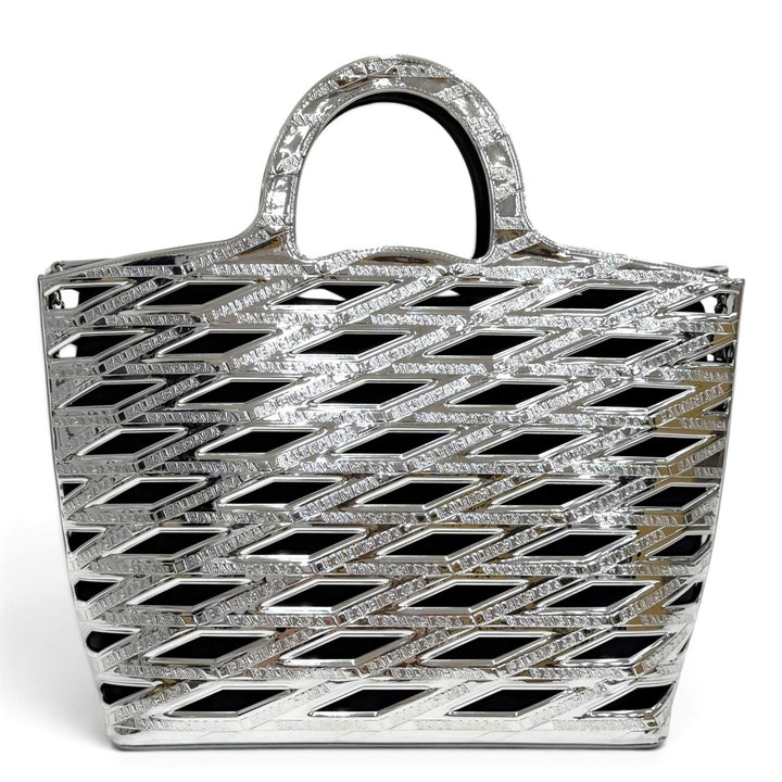 美品△BALENCIAGA バレンシアガ 626111 ネオバスケット ロゴ 2WAY トートバッグ ショルダーバッグ シルバー ブラック イタリア製 袋付き