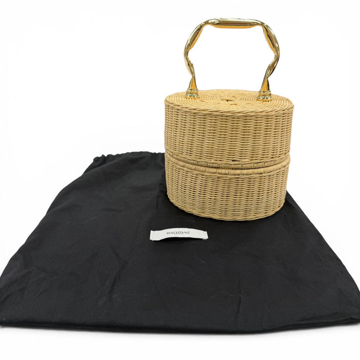 極美品☆Manimaris マニマリス PANCAKEBASKET ラタン かごバッグ ハンドバッグ ナチュラル ゴールド レディース 保存袋付き