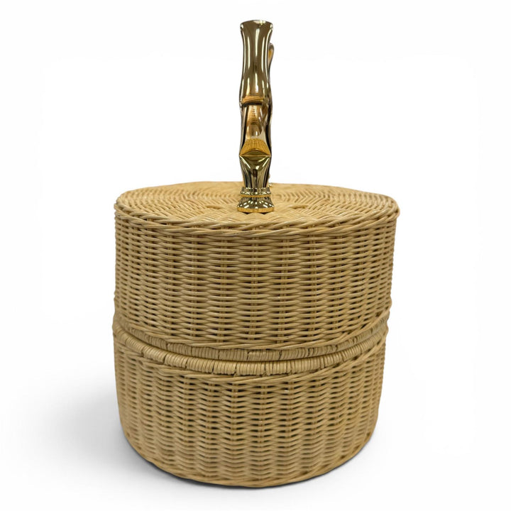 極美品☆Manimaris マニマリス PANCAKEBASKET ラタン かごバッグ ハンドバッグ ナチュラル ゴールド レディース 保存袋付き