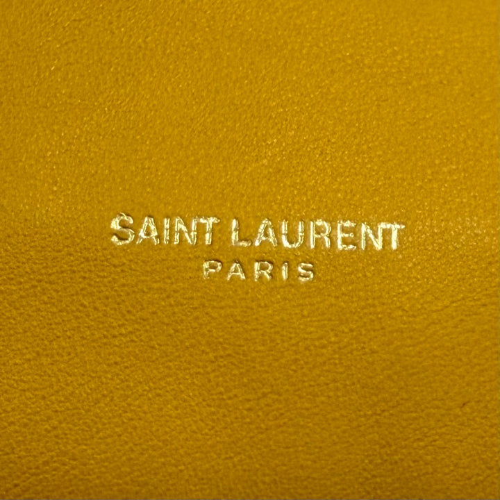 極美品★SAINT LAURENT PARIS サンローランパリ 640714 ドローストリング レザー チェーン ショルダーバッグ イエロー イタリア製 袋付