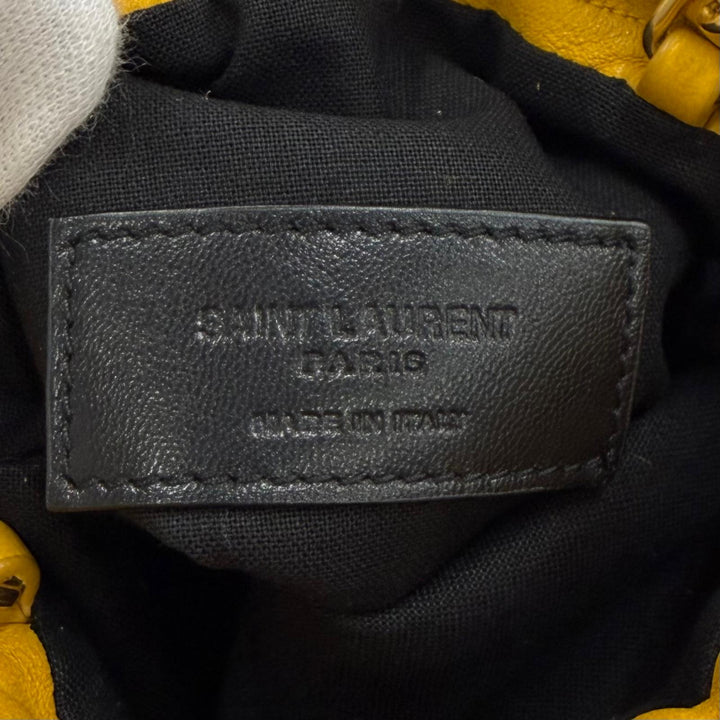 極美品★SAINT LAURENT PARIS サンローランパリ 640714 ドローストリング レザー チェーン ショルダーバッグ イエロー イタリア製 袋付