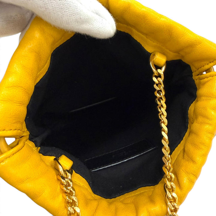 極美品★SAINT LAURENT PARIS サンローランパリ 640714 ドローストリング レザー チェーン ショルダーバッグ イエロー イタリア製 袋付