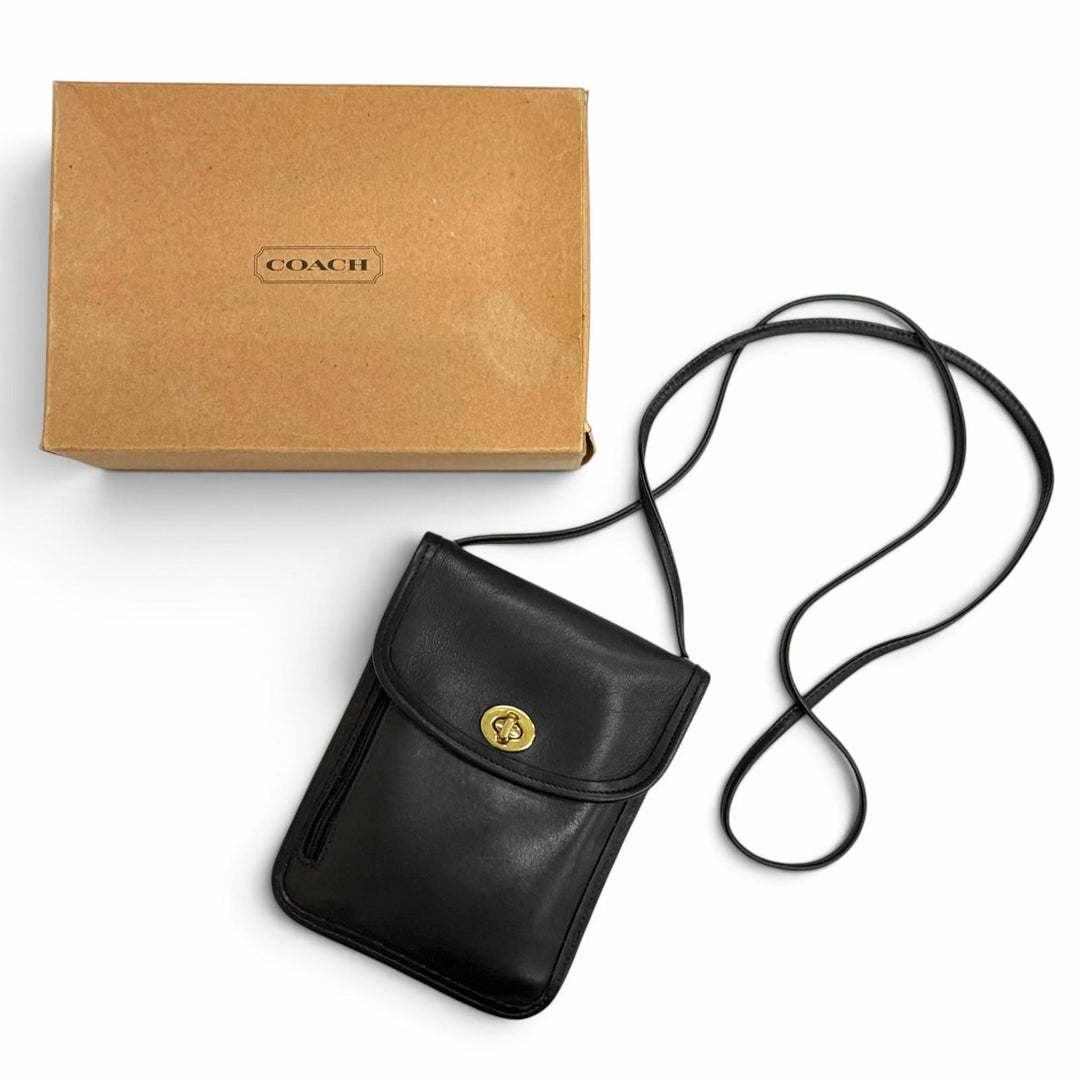 極美品△COACH コーチ ヴィンテージ 6908 グローブレザー オールドコーチ ターンロック ツーリスト ポーチ ショルダーバッグ ブラック