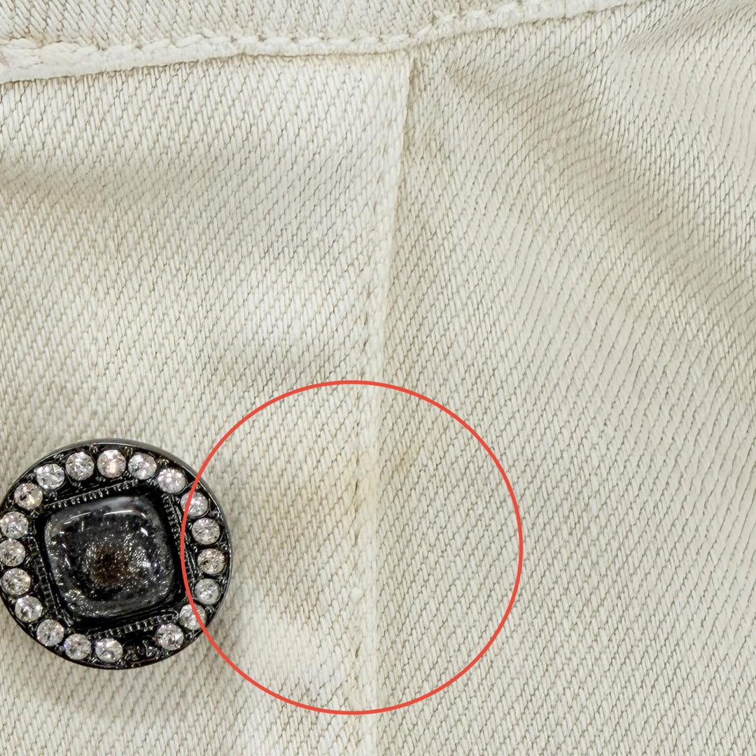 未使用品◇CHANEL シャネル 16B P54559 ストーン付きミニココボタン ボアカラー デニムジャケット アイボリー 34 イタリア製 レディース