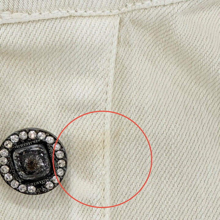未使用品◇CHANEL シャネル 16B P54559 ストーン付きミニココボタン ボアカラー デニムジャケット アイボリー 34 イタリア製 レディース