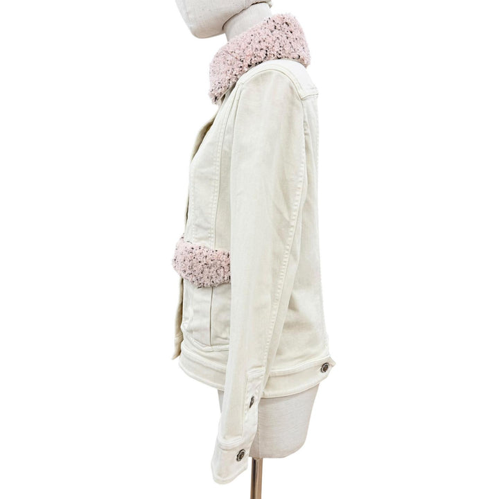 未使用品◇CHANEL シャネル 16B P54559 ストーン付きミニココボタン ボアカラー デニムジャケット アイボリー 34 イタリア製 レディース