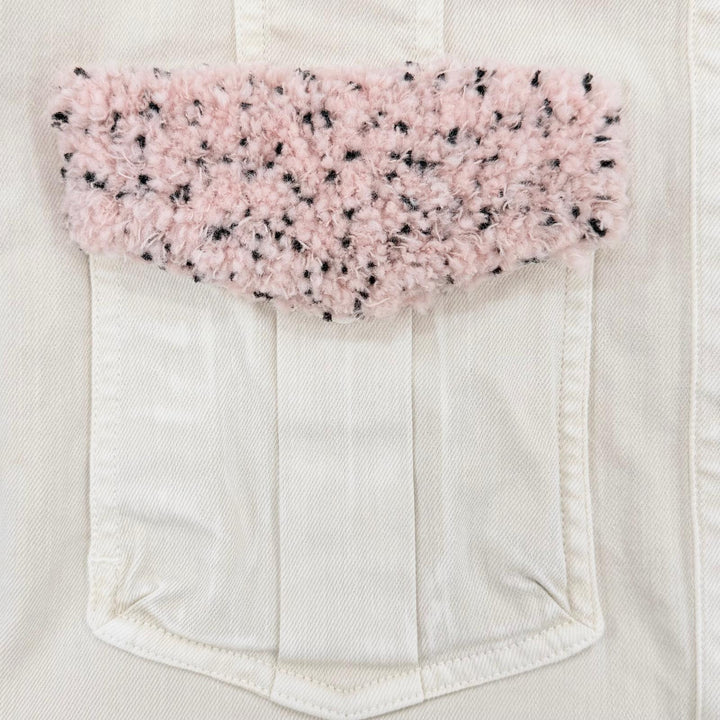 未使用品◇CHANEL シャネル 16B P54559 ストーン付きミニココボタン ボアカラー デニムジャケット アイボリー 34 イタリア製 レディース