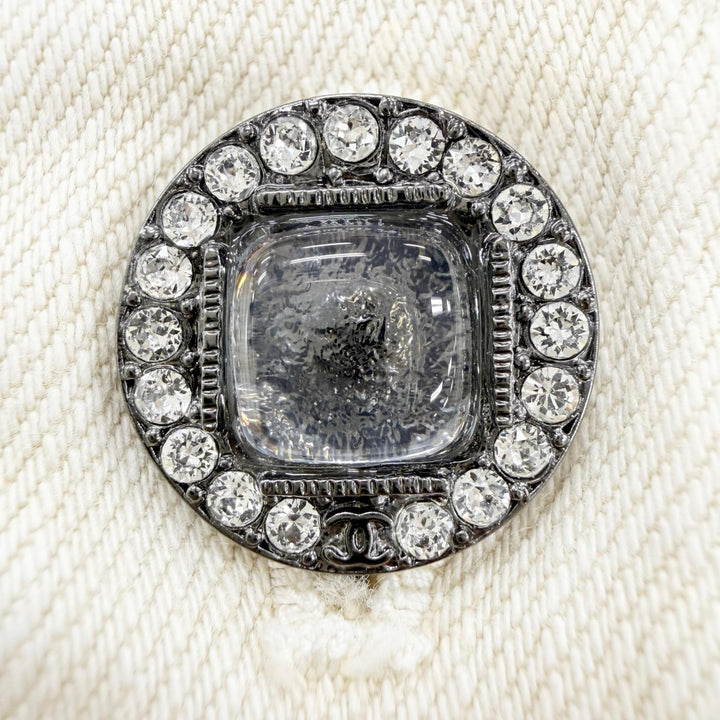 未使用品◇CHANEL シャネル 16B P54559 ストーン付きミニココボタン ボアカラー デニムジャケット アイボリー 34 イタリア製 レディース