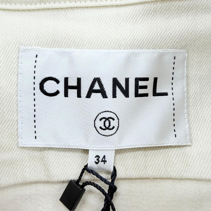 未使用品◇CHANEL シャネル 16B P54559 ストーン付きミニココボタン ボアカラー デニムジャケット アイボリー 34 イタリア製 レディース