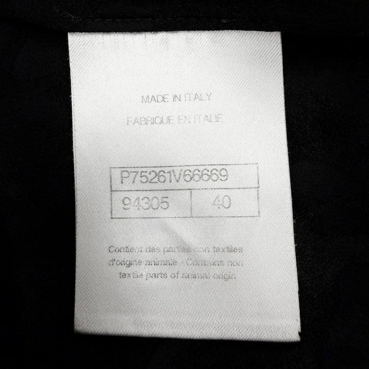 美品◇CHANEL シャネル P75261 シルク100％ ココボタン レオパード リボン付き 長袖シャツ ブラウス ブラック 40 フランス製 ハンガー付