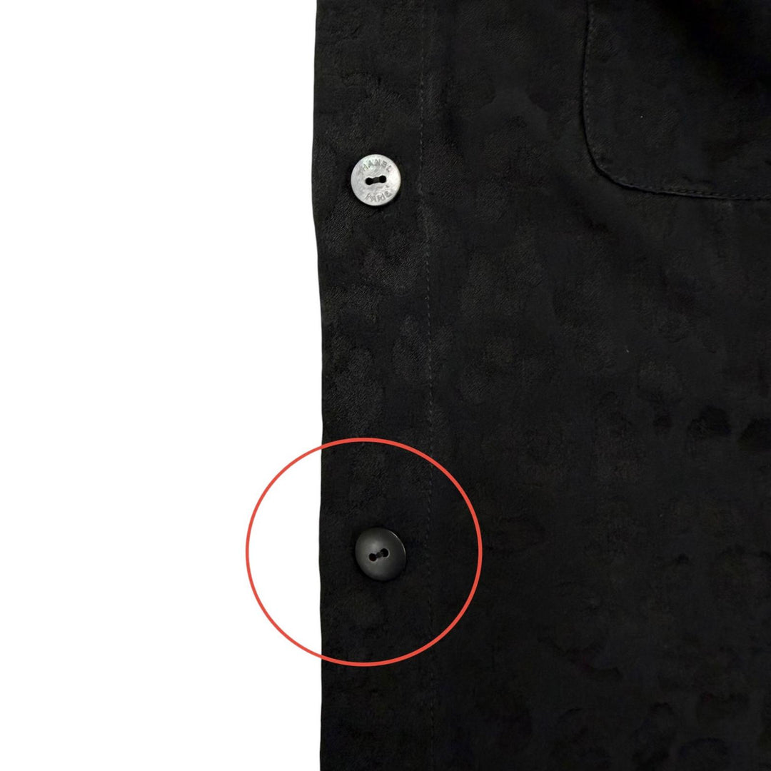 美品◇CHANEL シャネル P75261 シルク100％ ココボタン レオパード リボン付き 長袖シャツ ブラウス ブラック 40 フランス製 ハンガー付