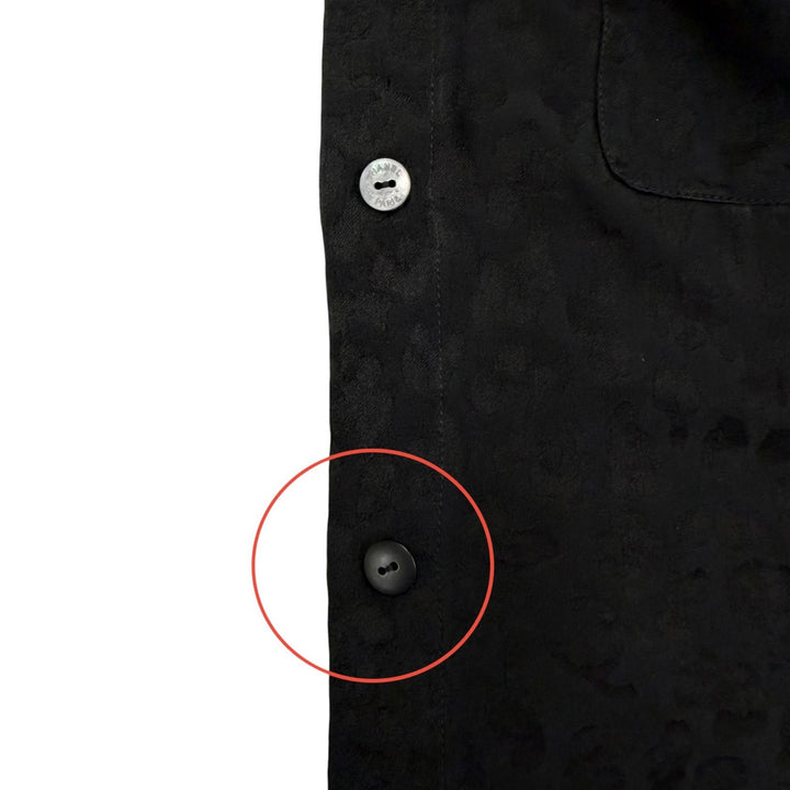 美品◇CHANEL シャネル P75261 シルク100％ ココボタン レオパード リボン付き 長袖シャツ ブラウス ブラック 40 フランス製 ハンガー付