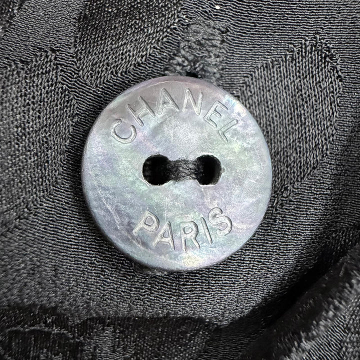 美品◇CHANEL シャネル P75261 シルク100％ ココボタン レオパード リボン付き 長袖シャツ ブラウス ブラック 40 フランス製 ハンガー付