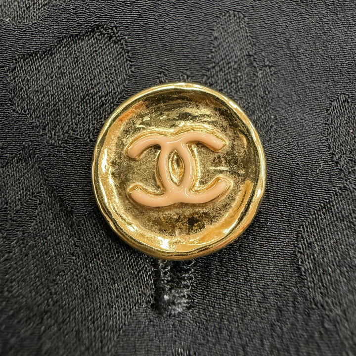 美品◇CHANEL シャネル P75261 シルク100％ ココボタン レオパード リボン付き 長袖シャツ ブラウス ブラック 40 フランス製 ハンガー付