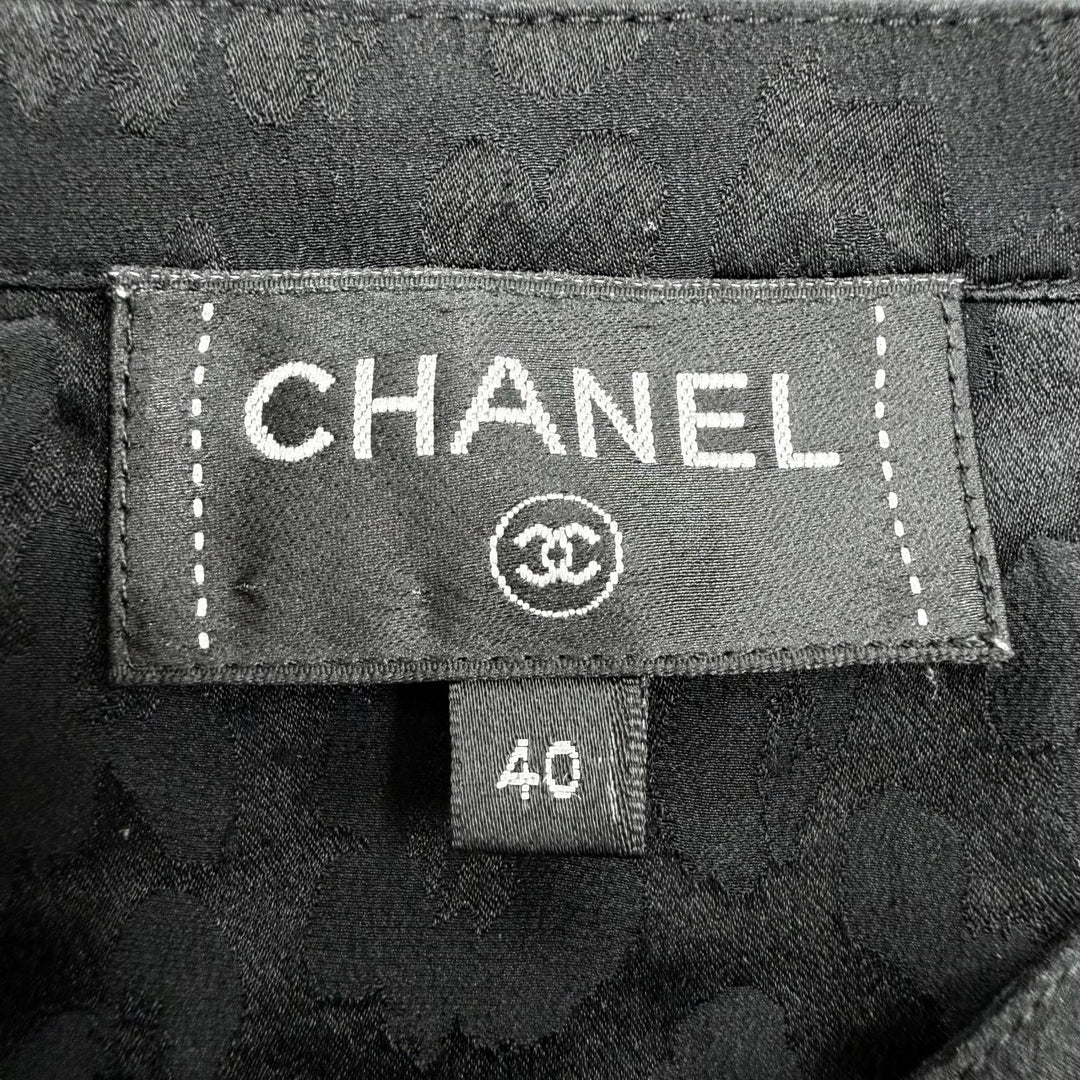 美品◇CHANEL シャネル P75261 シルク100％ ココボタン レオパード リボン付き 長袖シャツ ブラウス ブラック 40 フランス製 ハンガー付