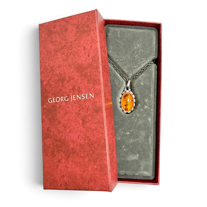美品△Georg Jensen ジョージジェンセン 925 アンバー（琥珀）ヘリテージコレクション イヤーコレクション ネックレス オレンジ系 箱付き