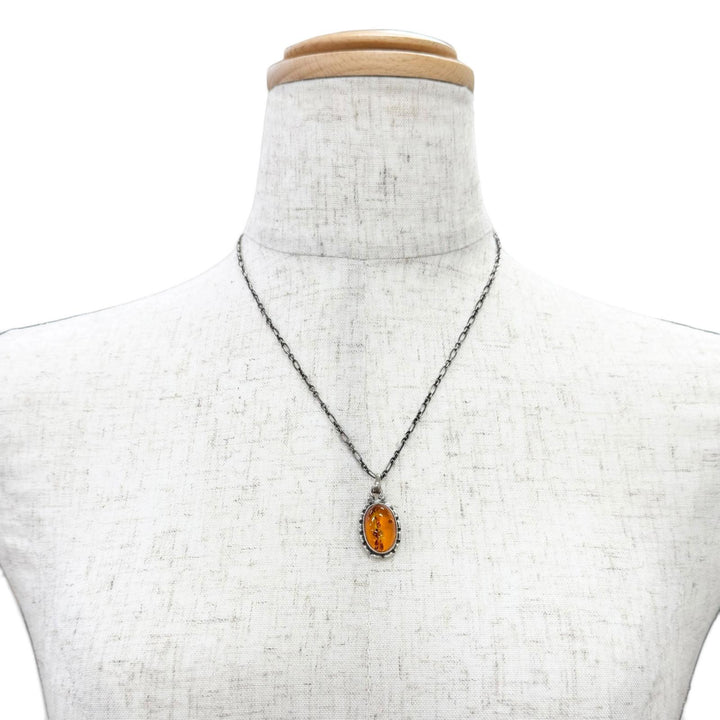 美品△Georg Jensen ジョージジェンセン 925 アンバー（琥珀）ヘリテージコレクション イヤーコレクション ネックレス オレンジ系 箱付き