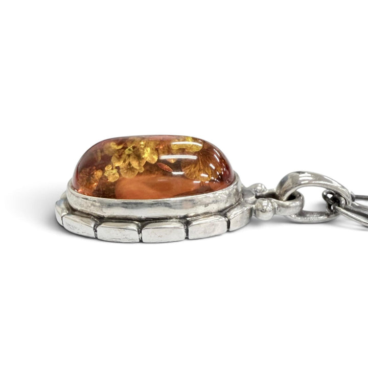 美品△Georg Jensen ジョージジェンセン 925 アンバー（琥珀）ヘリテージコレクション イヤーコレクション ネックレス オレンジ系 箱付き
