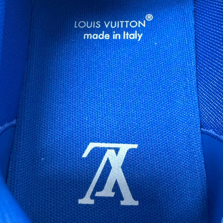 極美品□LOUIS VUITTON ルイヴィトン 2023年製 LV トレイナーライン レザー ダミエ ローカットスニーカー ブルー 6 イタリア製 メンズ
