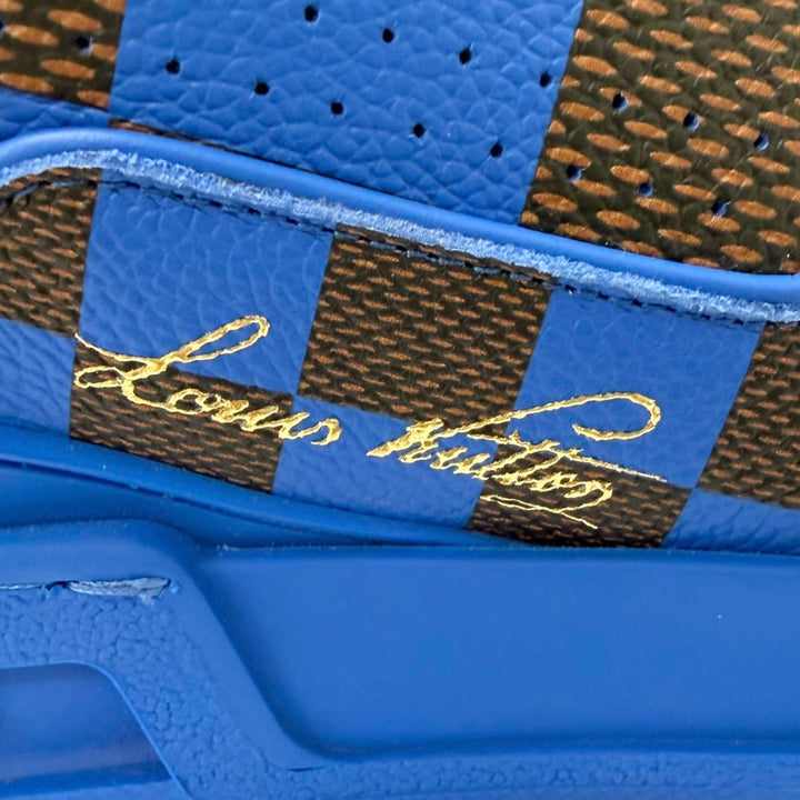 極美品□LOUIS VUITTON ルイヴィトン 2023年製 LV トレイナーライン レザー ダミエ ローカットスニーカー ブルー 6 イタリア製 メンズ