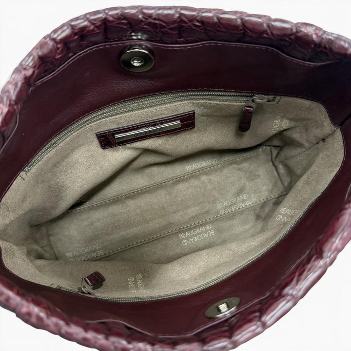 極美品☆BEAUGRAND ボーグラン クロコダイル JRAタグ付 2WAY ハンドバッグ ショルダーバッグ ボルドー 日本製 レディース 保存袋付き