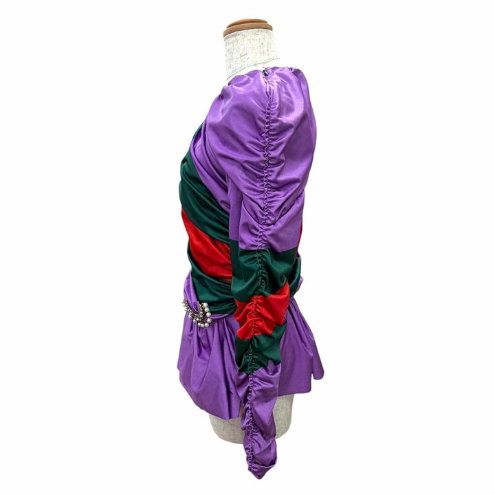 美品△GUCCI BALENCIAGA グッチ バレンシアガ 677041 ブローチ付 シェリーライン シャーリング ドレープカットソー トップス 44 正規品