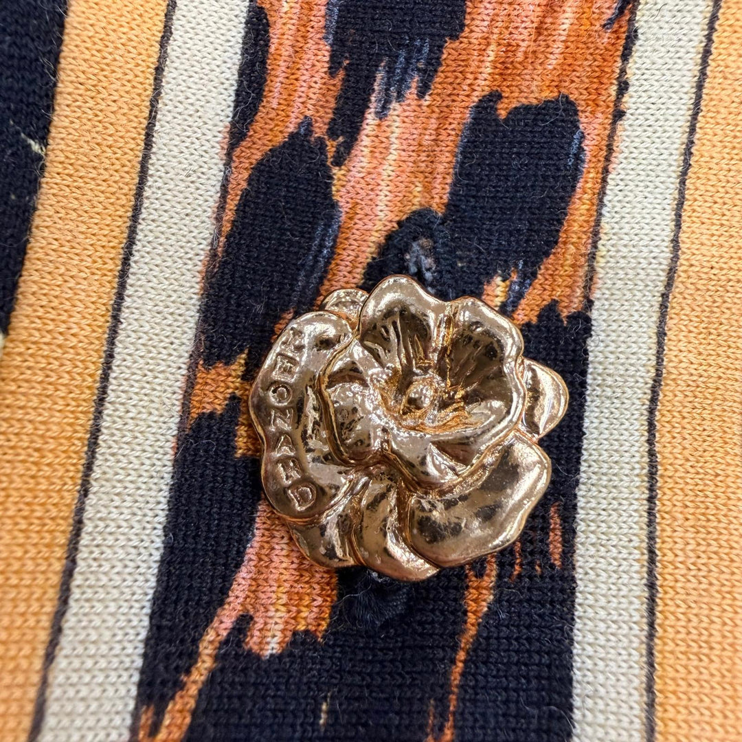 極美品☆LEONARD FASHION レオナール ファッション ウール シルク レオパード・花柄 金ボタン 長袖 カーディガン ブラウン L レディース